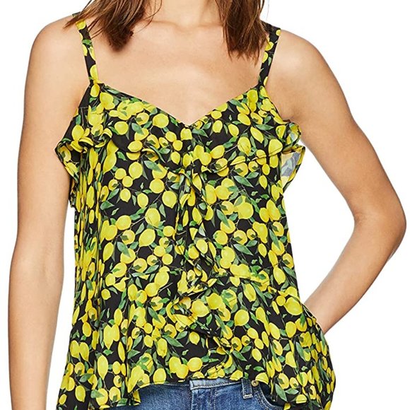 PARKER Silk Blend Lemon Print Ruffle Tank Top - Picture 6 of 9